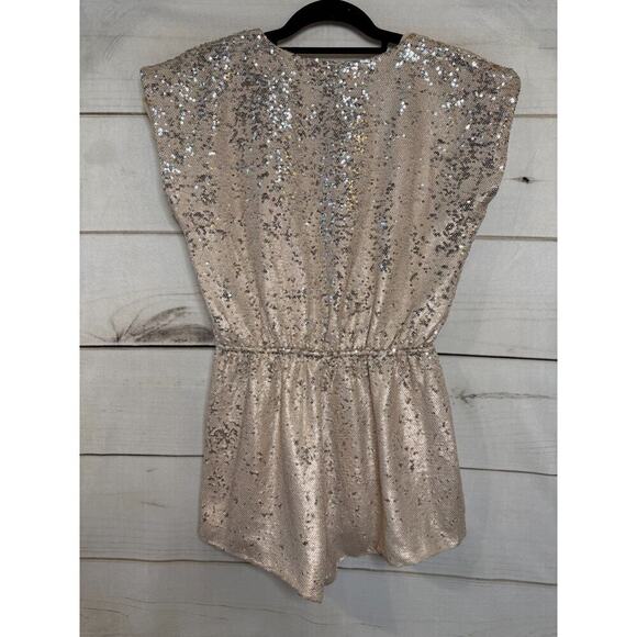 The Impeccable Pig Size SM Gold Sequin Romper Fun for Holidays! - Picture 2 of 8